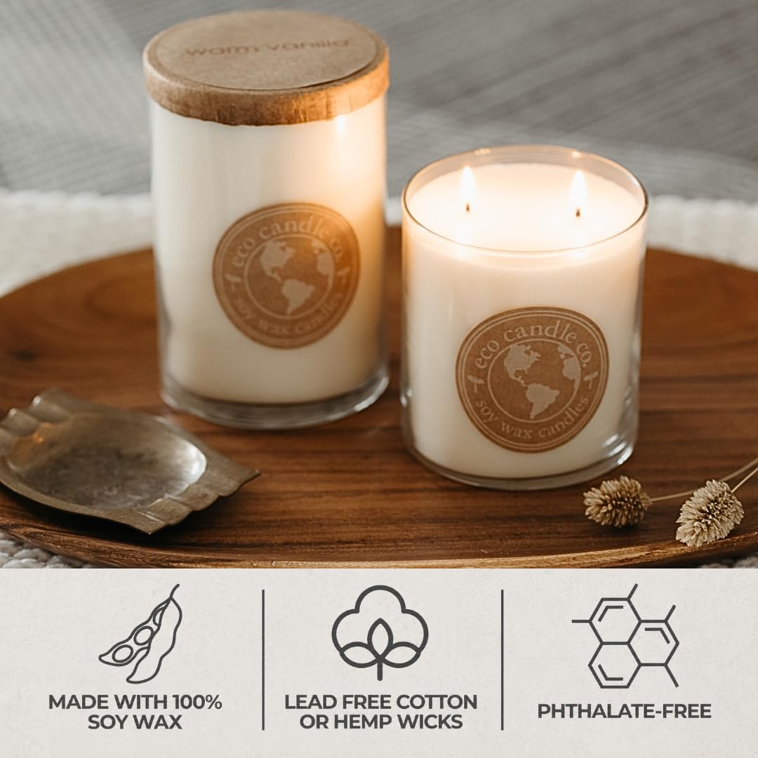 ECO CANDLE CO. Recycled Candle, Seagrass, 18 oz. Double Wick - Scents of Coconut, Jasmine, Eucalyptus, Vetiver, Driftwood, & Seaweed - 100% Soy Wax, No Lead, Kraft Paper Label & Lid, Hand Made