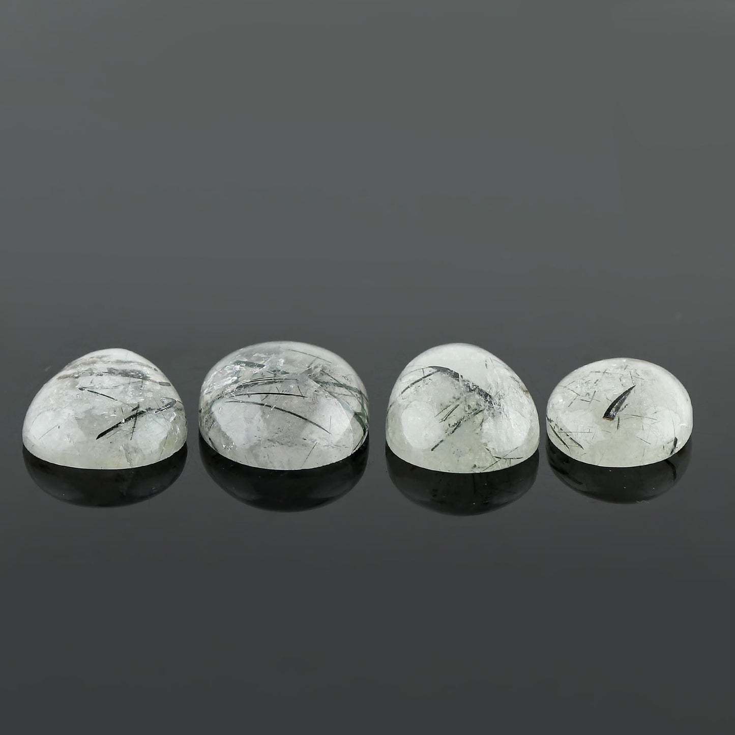 CRYSTALIS Wholesale 4pcs Natural Green Rutile Quartz Loose Gemstone Bulk Cabochons Jewelry Making Supply, Chakra & Healing Polished Stones, Wire Wrapping, DIY, Gem Collection
