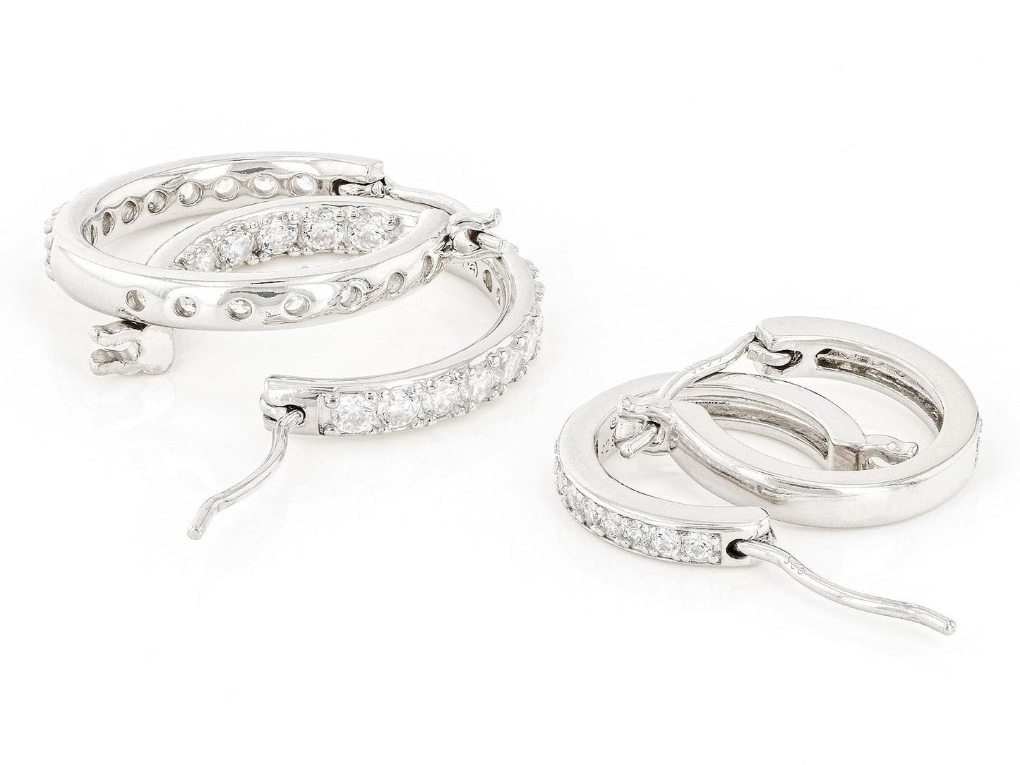 JTV Sterling Silver Hoop Earrings Set for Women - Cubic Zirconia Hoops - 2 Pairs of 12.7 mm Faux Diamond Earrings - Lightweight, Elegant Jewelry Gift for Summer - (Platinum)