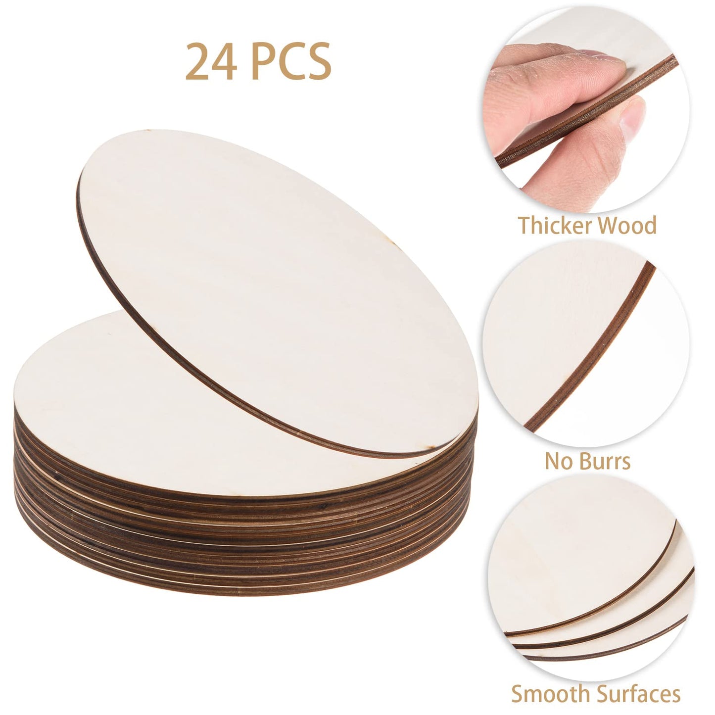 24 Pack 8 Inch Wooden Circles for Crafts 0.2" Thick Unfinished Round Wood Slices Natural Rounds Wooden Cutouts Blank Round Wood Discs for DIY Crafts Door Hanger Wedding Home Hanging Sign Decoration