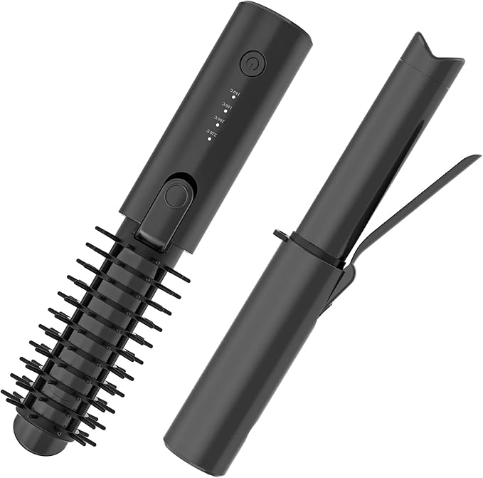 Youbella Cordless Hair Curling Iron Brush, Portable Travel Hair Curler, Mini 1.5â³ Heated Round Brush, 3-in-1 USB Rechargeable Straightening Wand for Styling & Smoothing, 200 Million Ionic Care, Black