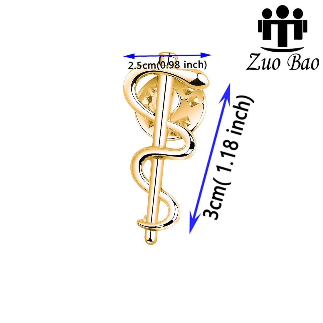Zuo Bao Medical Jewelry Wand Brooch Label Pin Emblem Pin Medicine Snake Caduceus Nursing Gift for Doctor Nurse Therapeutist (Gold)