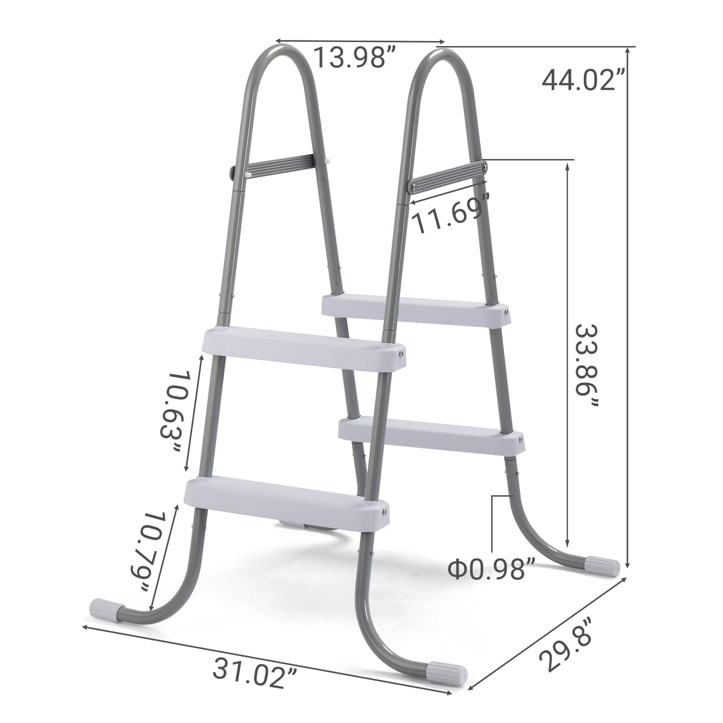 2 Steps Pool Ladder for Above-Ground Pools – 33in Max Height Iron Grey Frame + White PP Steps – Heavy-Duty 300 lbs Capacity – Rust-Resistant & Tool-Free Assembly