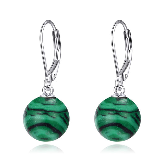 925 Sterling Silver Malachite Leverback Earrings Dangle Drop Jewelry Gifts for Women (Malachite)