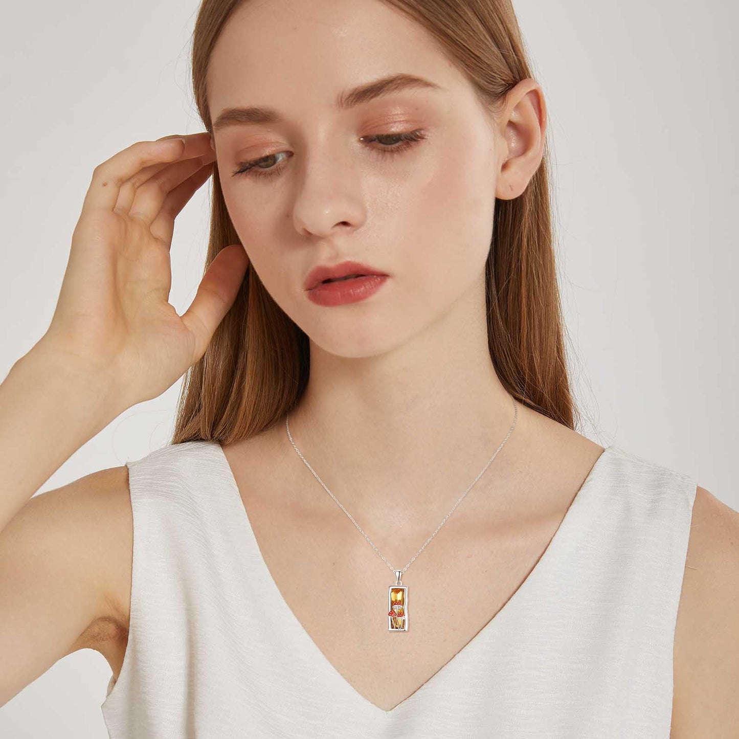 AENEAS Mushroom Necklace 925 Sterling Silver Citrine Crystal Mushroom Pendant Necklace Cute Mushroom Jewelry Gifts for Women Wife Her