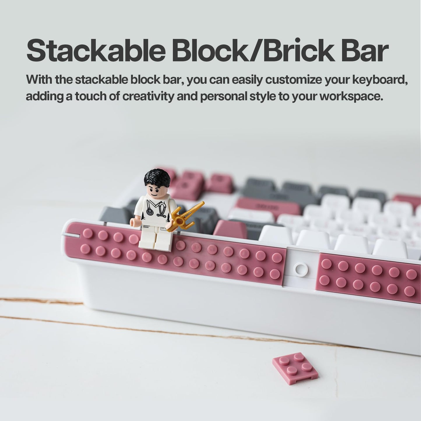 EPOMAKER Brick 87 Tri-Mode TKL Hot Swappable Mechanical Keyboard with Stackable Block Bar and Thumb-Scroll Knobs, 3000mAh Battery, RGB, Compatible with Win/Mac (Grey Pink, Wisteria Linear Switch)