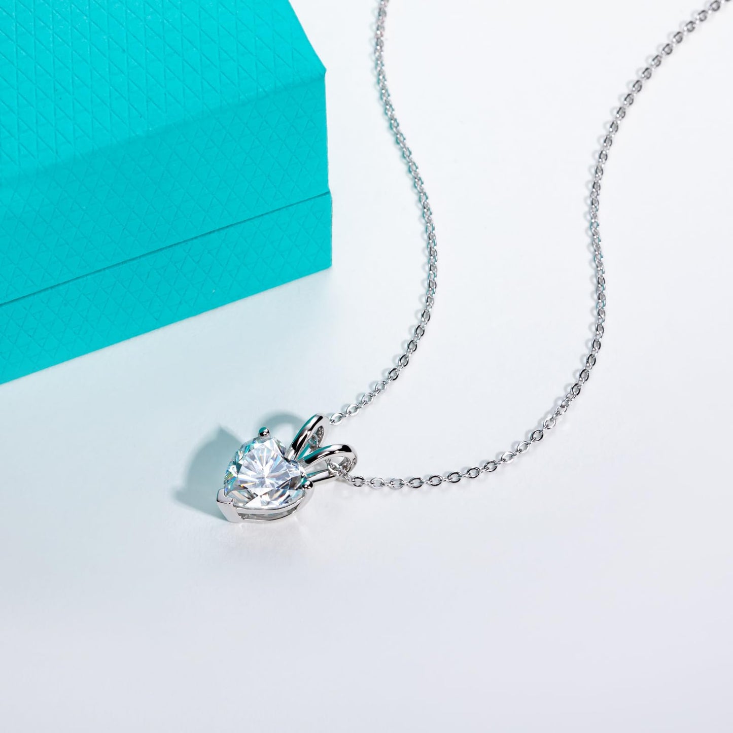 AnuClub Heart Shape Moissanite Pendant Necklace 2CT D Color VVS1 925 Sterling Silver Romantic Daily Wear Necklace for Women Wife Her with Certificate, 40+2+3cm Adjustable Chain