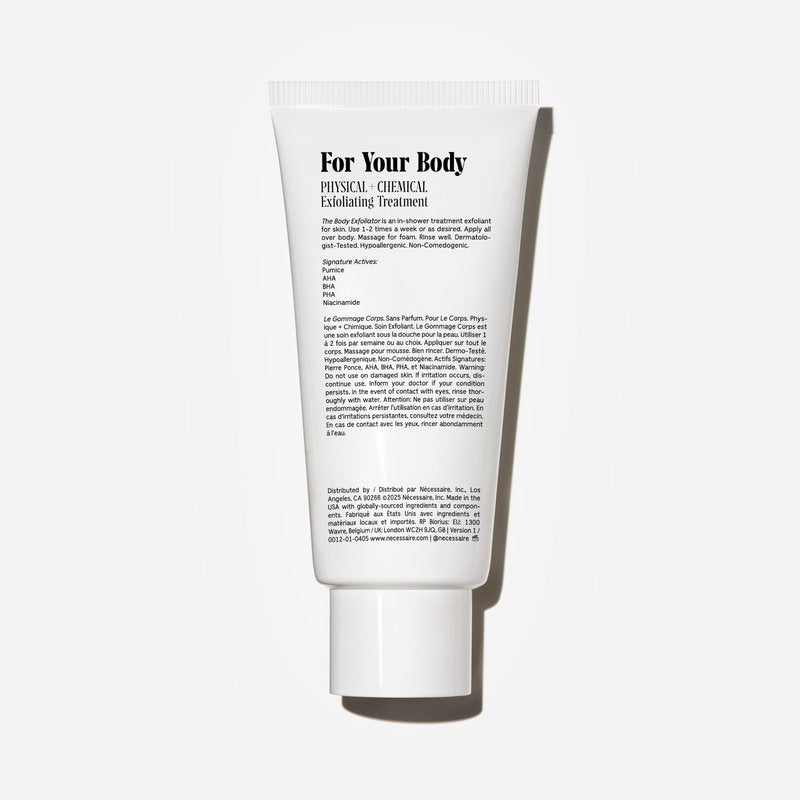 Nécessaire The Body Exfoliator. AHA/BHA/PHA. Resurface Skin. Smooth KP and Rough Patches. Hypoallergenic. Dermatologist-Tested. 180 ml / 6.1 fl oz