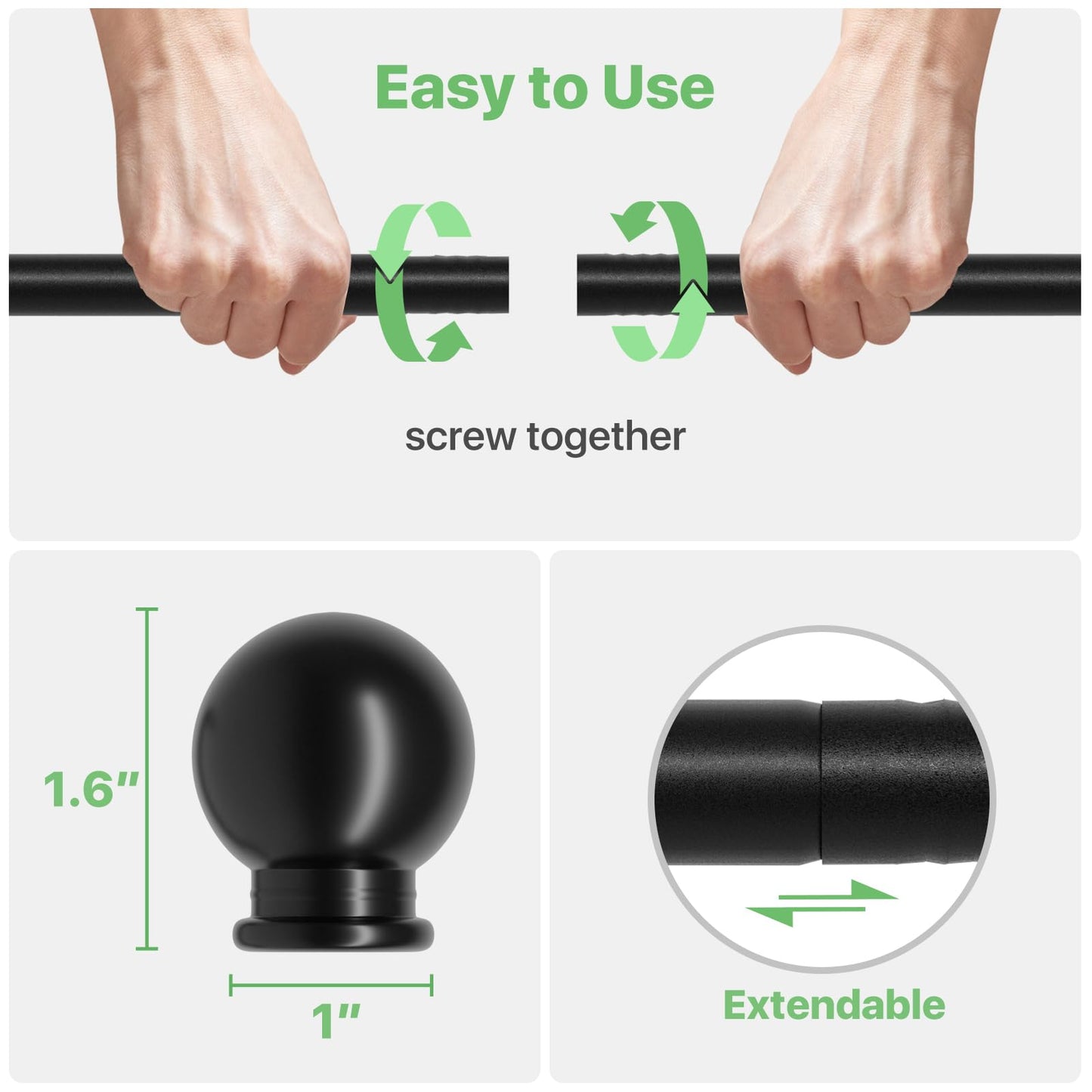 Curtain Rods for Windows 28 to 48 inch, 5/8 inch Black Curtain Rod Set with Brackets, Splicing Adjustable Metal Drapery Rod for Bedroom, Kitchen, Living Room, Matte Black
