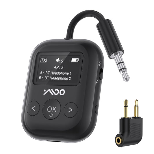 YMOO Bluetooth 5.4 Transmitter Receiver for Airplane, Wireless Bluetooth Adapter Travel Essentials, Supports to 2 Headphones, 25H Playtime, 2-in-1 Adapter with LED Display for TVs Gym Car Home