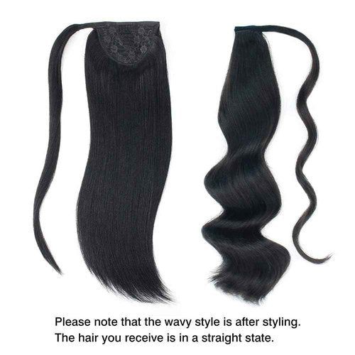 ABH AMAZINGBEAUTY HAIR Ponytail Hair Extensions for Women Remy Human Hair Jet Black Color #1 Wrap in Easy to Use 80 Gram 16 Inch