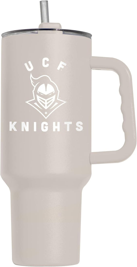 Logo Brands NCAA Central Florida Golden Knights Sand 40 oz Tumbler with Handle - Stylish Everyday Use Powder Coated-Stainless Steel with Straw- Keeps Cold For Hours