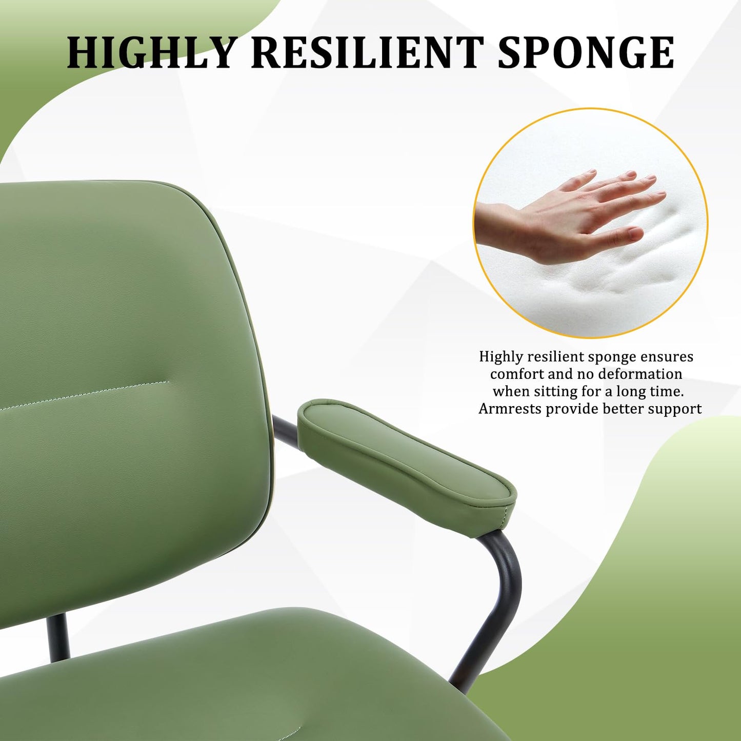 BV Mid Century Modern Office Chair Set of 1, Swivel Rolling Deak Chair with Armrests and Walnut Back, Adjustable Desk Chair for Home Office, Green