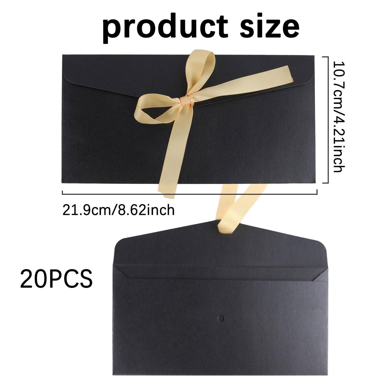 20 Pack Black Gift Money Envelopes for Cash: Fancy Envelopes with Ribbon for Wedding Birthday Festival Party Invitations Cards and letters