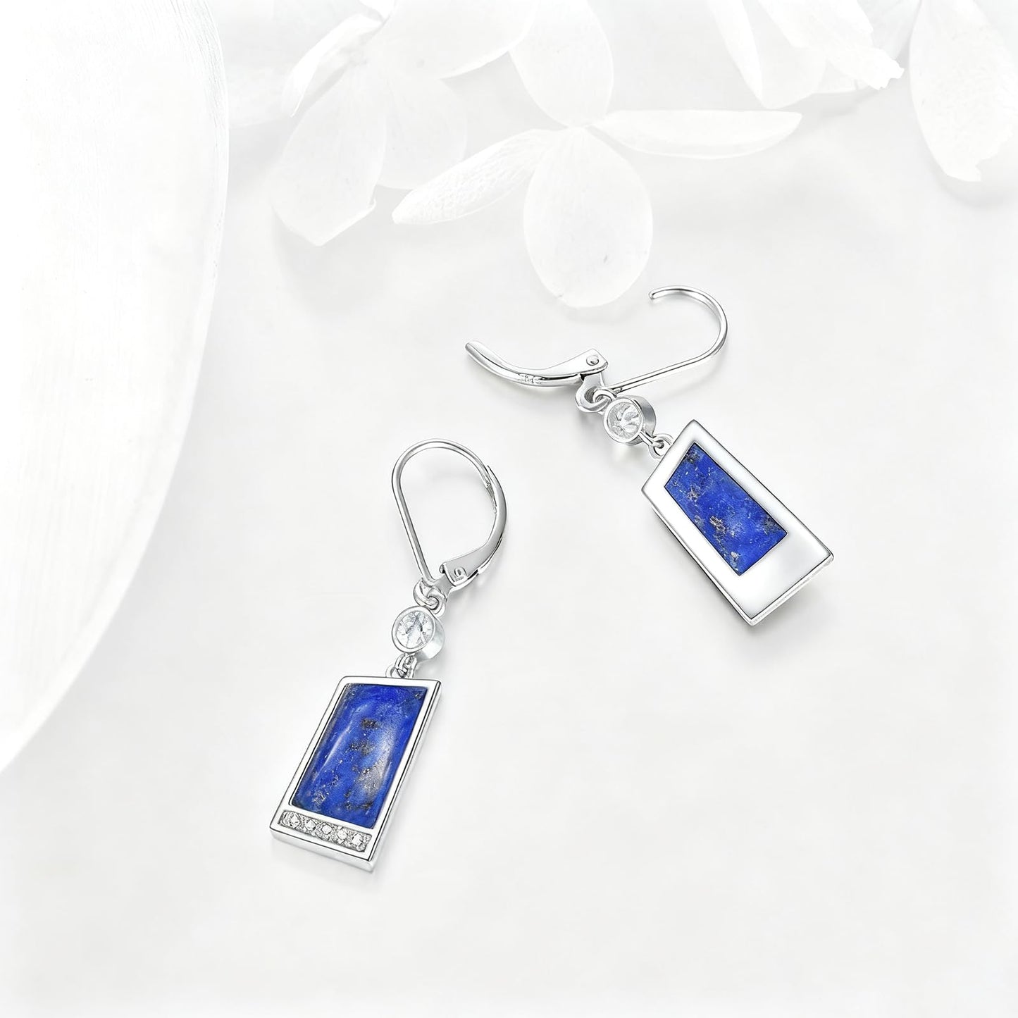 Lapis Lazuli Earrings Sterling Silver Lapis Lazuli Drop Earrings Geometry Leverback Dangle Earrings Jewelry Christmas Gifts for Women