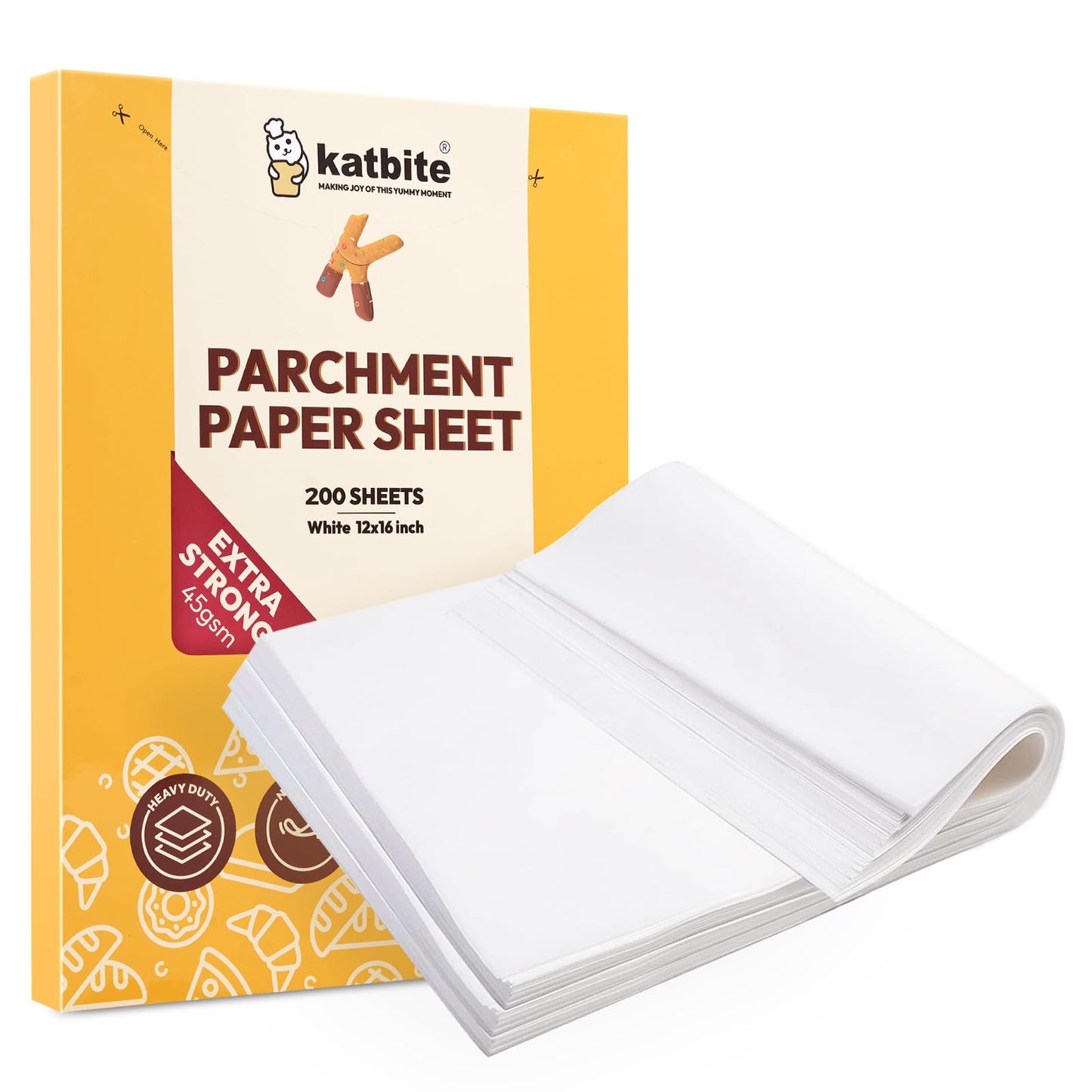 Katbite 200PCS 12x16 In Heavy Duty Flat Parchment Paper, Parchment Paper Sheets for Baking Cookies, Cooking, Frying, Air Fryer, Grilling Rack, Oven(12x16 Inch) [Extra Strong Series]