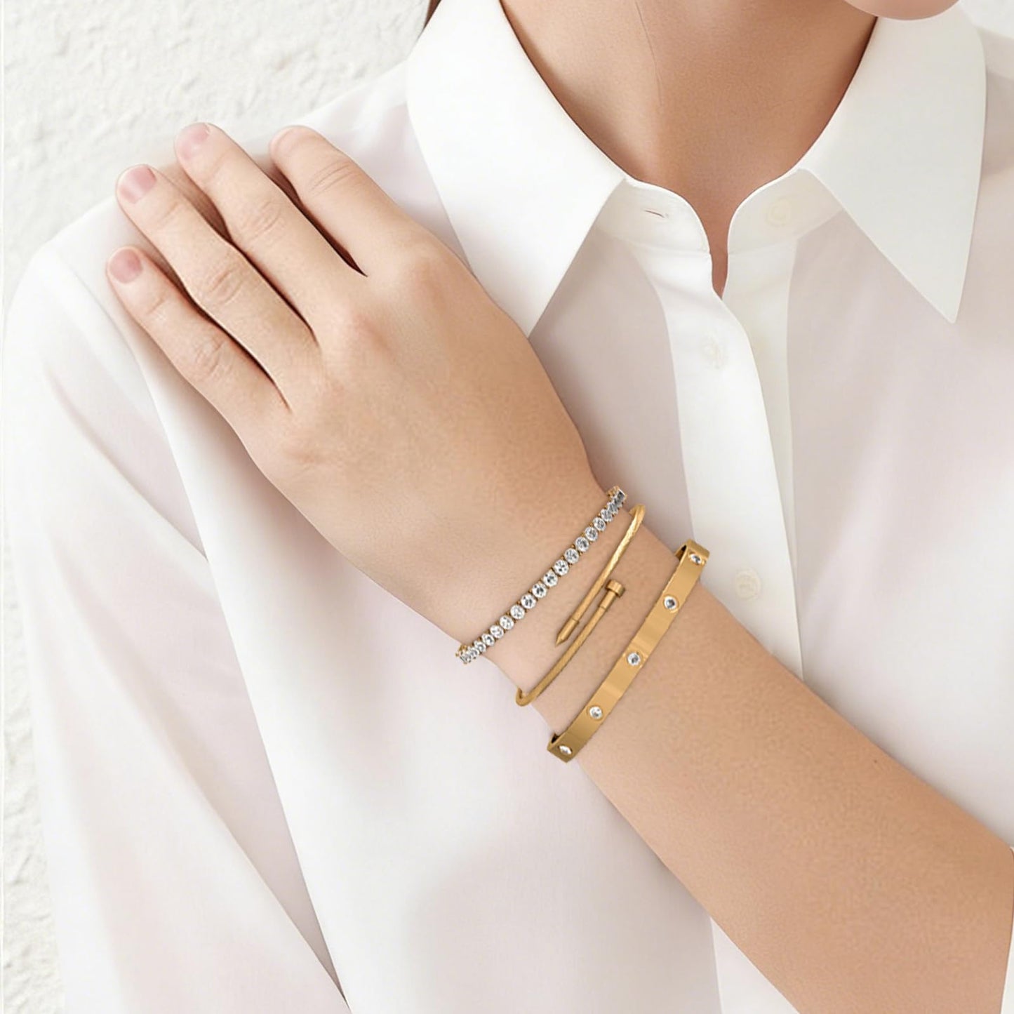 PCY Gold Bracelets For Women,3PC Bangle Gold Plated Bracelets For Women,Trendy Statement Cuff Stackable Bangles Set,Fashion Jewelry for Women.(Medium, Lucky Diamond)