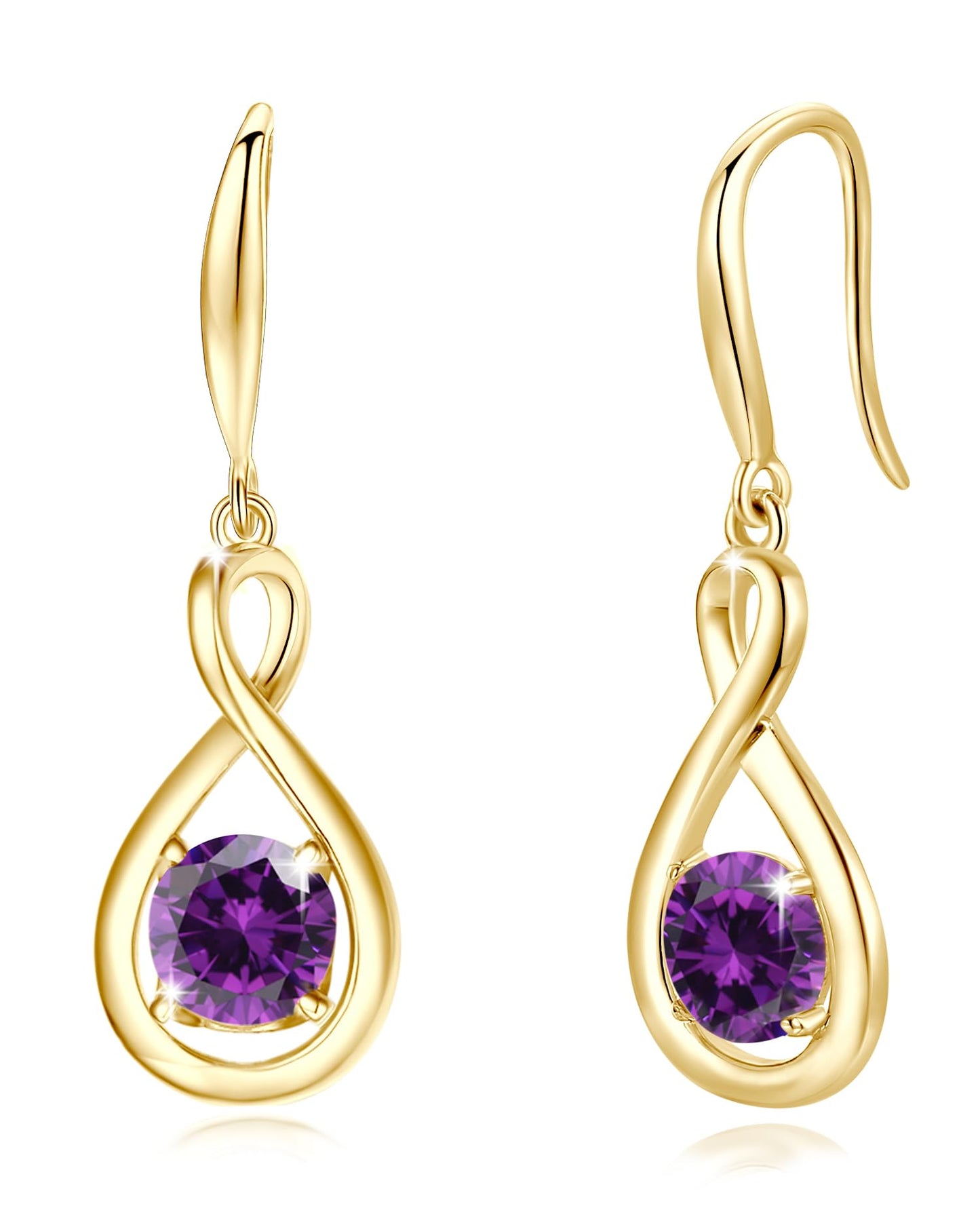 FANCIME Amethyst Dangle Drop Earrings 925 Sterling Silver Yellow Gold Plated Dainty Infinity Purple Gemstone February Birthstone Earring Fine Jewelry Birthday Mothers Day Gifts for Women Her