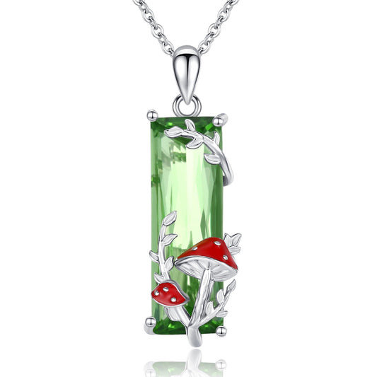 AENEAS Valentines Day Gifts for Women Her Mushroom Necklace for Women 925 Sterling Silver Green Crystal Pendant Cute Whimsical Mushroom Jewelry Gifts for Women Her Wife
