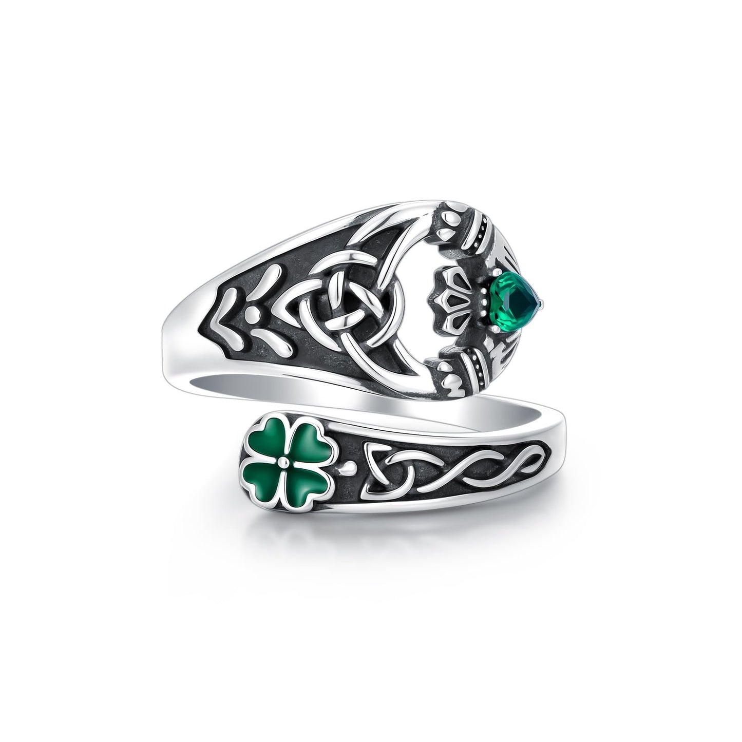 Midari Claddagh Rings for Women 925 Sterling Silver Adjustable Vintage Celtic Open Antique Spoon Rings Irish St Patricks Day Four Leaf Clover Jewelry Gifts for Women Men