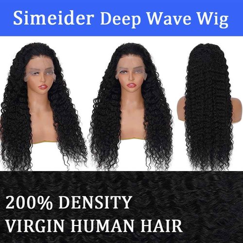 Simeider 13x6 Deep Wave Lace Front Wigs Human Hair 18 Inch HD Transparent Lace Frontal Wigs Human Hair Deep Wave Wigs For Women 200 Density Deep Curly Wigs Pre Plucked With Baby Hair
