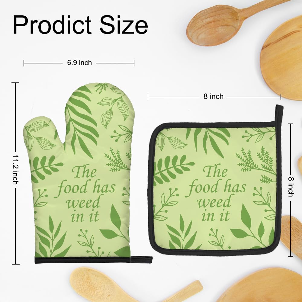 DYJYBMY The Food Has Weed in It Funny Oven Mitts and Pot Holder Set, Funny Kitchen Gadgets for Women, Valentine Housewarming Gifts for Chef Her Lovers, Hostess Birthday Gifts for Mom Aunt Sister BFF