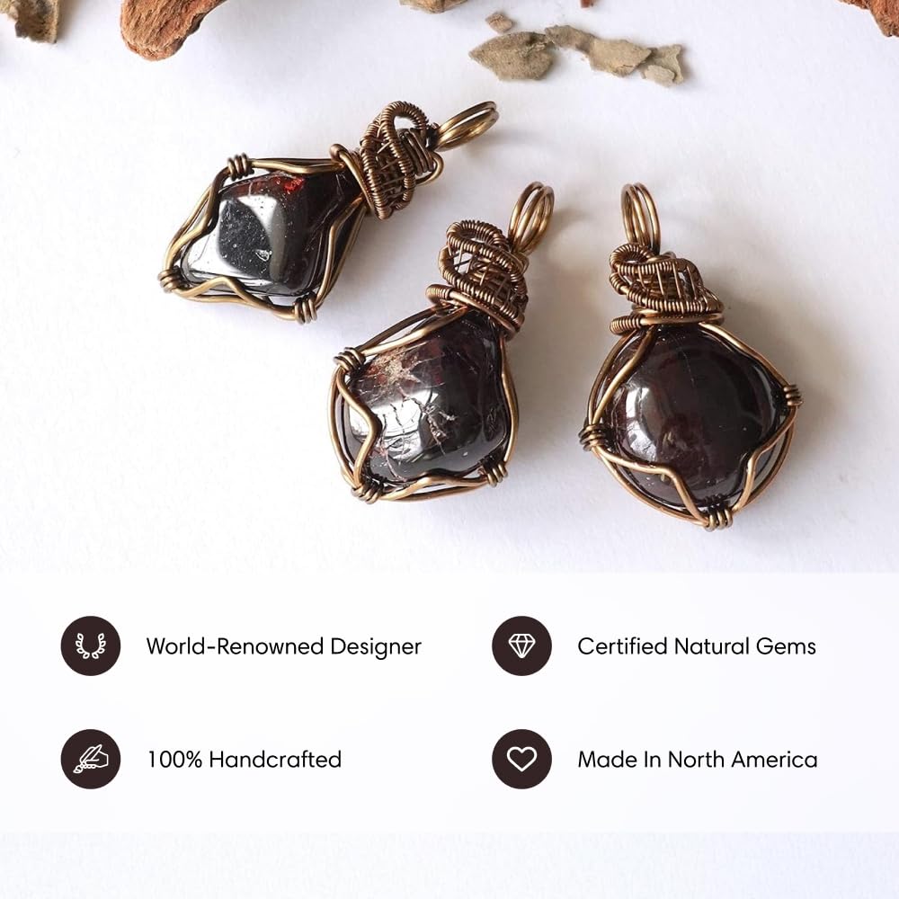 Designs by Nature Gems Natural Garnet Necklace for Women - January Birthstone Necklace for Women - Designer Pendant Necklace - 45-65 Carat Garnet, Antique Bronze Chain