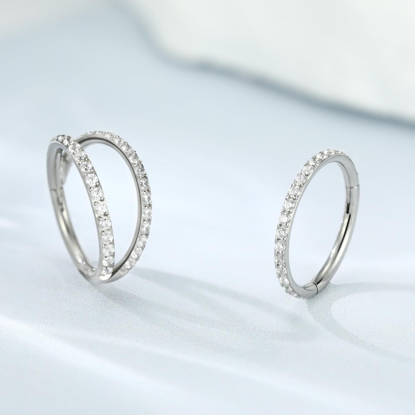 Double Hoop Conch Piercing Jewelry Septum Ring Silver Septum Jewelry Seamless 18 Gauge Nose Ring Hoop 18g Cartilage Earring with CZ Lip Rings 8mm Nose Hoop Surgical Steel Helix Earrings
