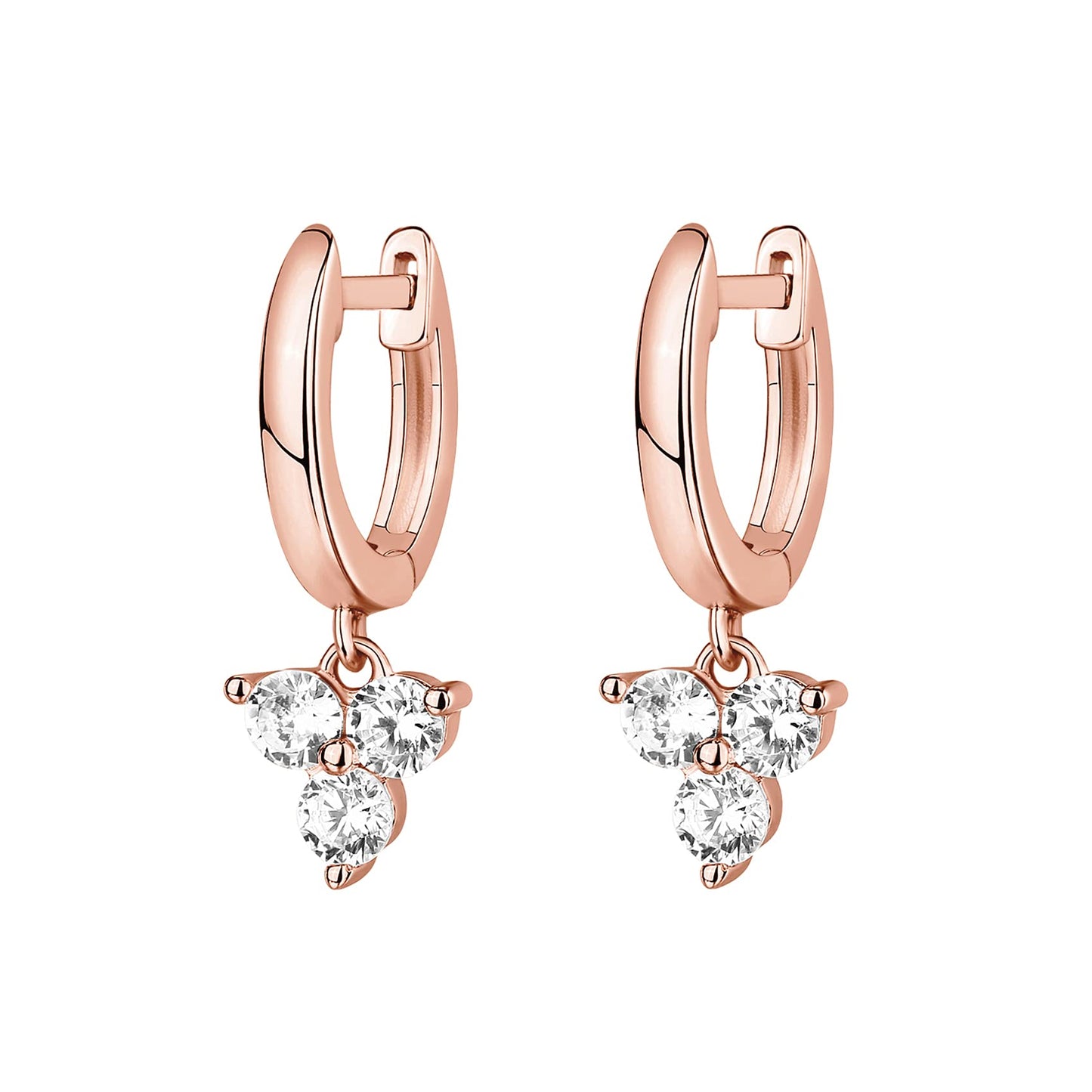 PAVOI 14K Rose Gold Plated 925 Sterling Silver Post Dangle Huggie Hoop Earrings For Women - Trendy Cubic Zirconia Cluster Hoop Earrings - Small Hinged Huggies