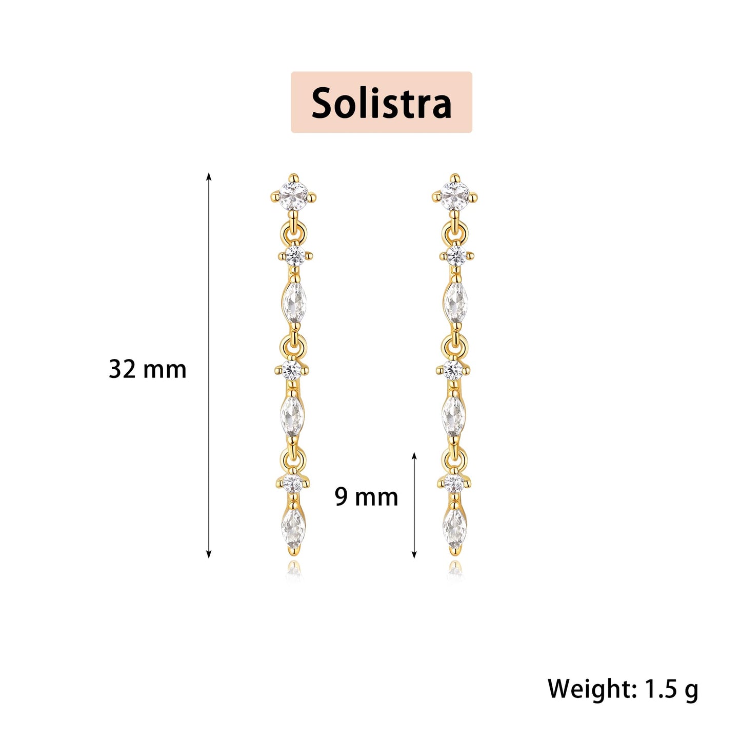 Solistra Gold Dangle Earrings for Women: Trendy Cubic Zirconia Drop Earrings, Hypoallergenic, Wedding & Valentine's Day Gifts