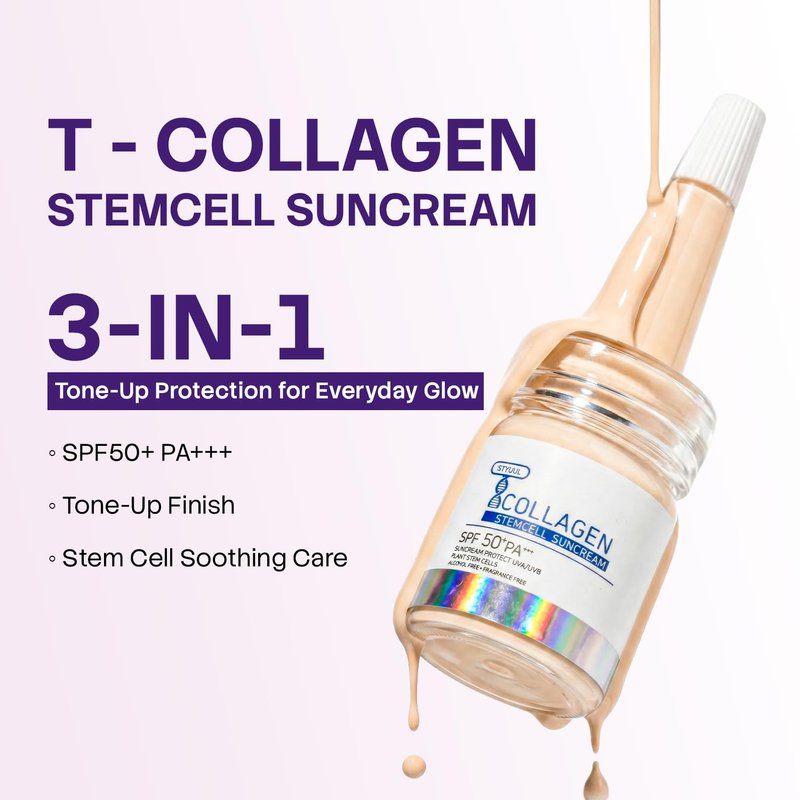 T-Collagen Sunscreen Serum SPF50+ – Lightweight UV Defense, No White Cast, Collagen + Stem-Cell Complex – For Sensitive Skin (4 Bottles)