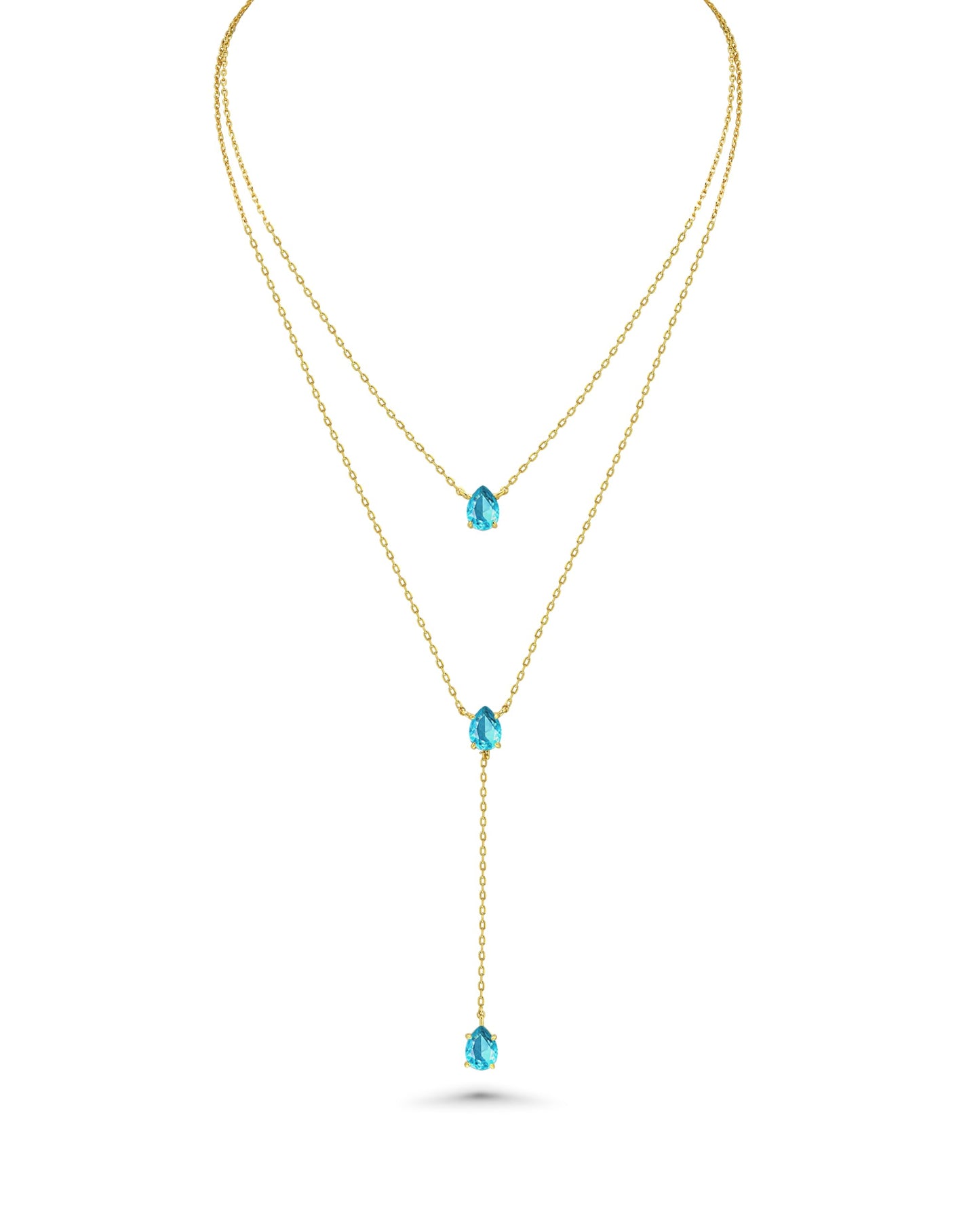 SNGIA Long 18K Gold Plated Blue Green Red Layered Pendant Necklace For Women (Emerald, Ruby, Seafoam, Sky, Sapphire, Pink), Dainty Birthstone Necklace, Statement Necklace Jewelry Gifts.