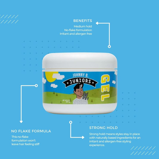 JOHNNY B. Juniors Hair Gel for Kids, No-Flake, Medium Hold 8 oz. Jar