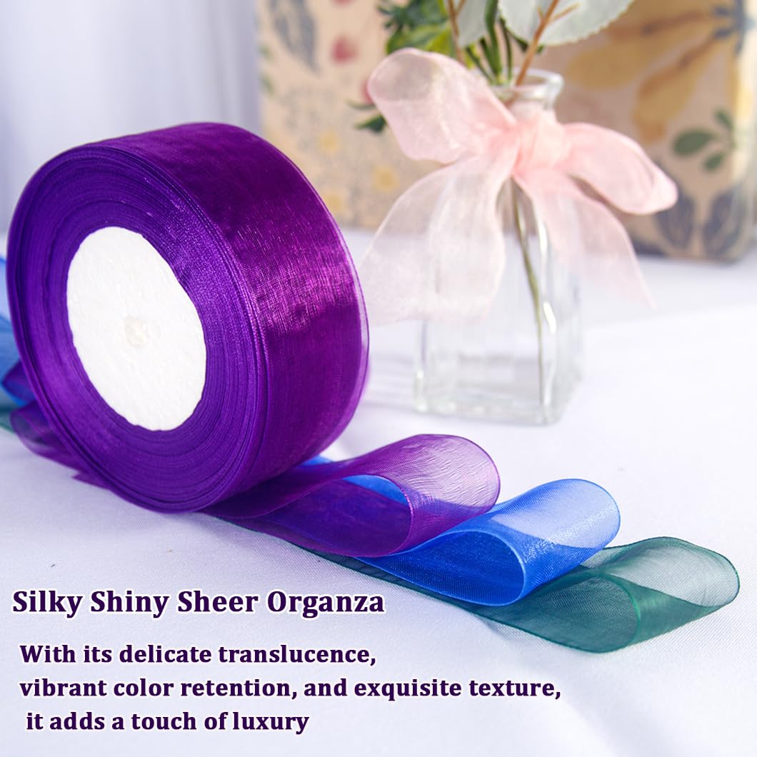 CHHEART Sheer Organza Tulle Ribbon Set 3 Roll Clear Ribbon 1.5 Inch x 50 Yard Blackish Green Organza Ribbons for Gift Wrapping, Wedding, Christmas Tree, Flower Bouquets, Wreaths, Crafts