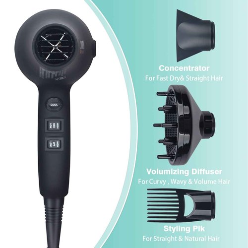 1875w Professional Tourmaline Hair Dryer,Negative Ionic Salon Hair Blow Dryer,DC Motor Light Weight Low Noise Hair Dryers with Diffuser & Concentrator & Comb