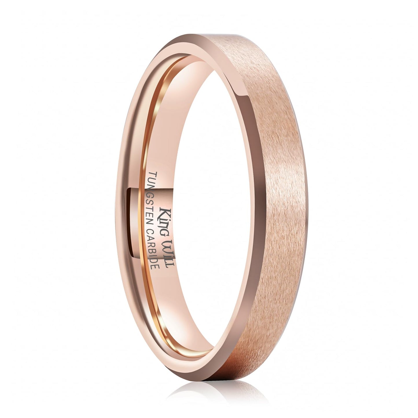 King Will Rose Gold Basic Tungsten Rings For Men Women 4mm Wedding Band Polished Edge Brushed Matte Promise Ring Comfort Fit, size 11