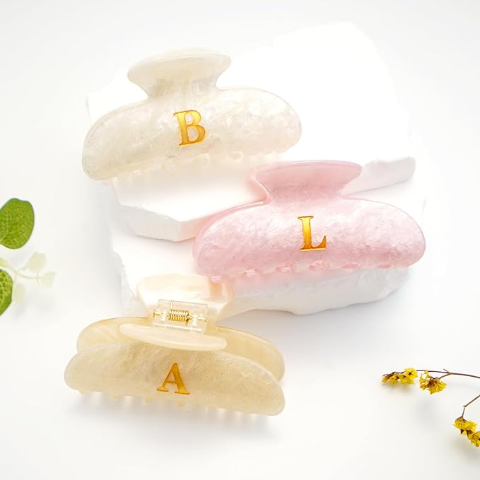 Engagement Gifts for Couples - Initial Cute Hair Clips, Elegant Pink Hair Claw Clips, Fashion Durable Hair Clips, Wedding Gift, Girlfriend Bridesmaid Gifts, Birthday, Christmas Gift, Letter E