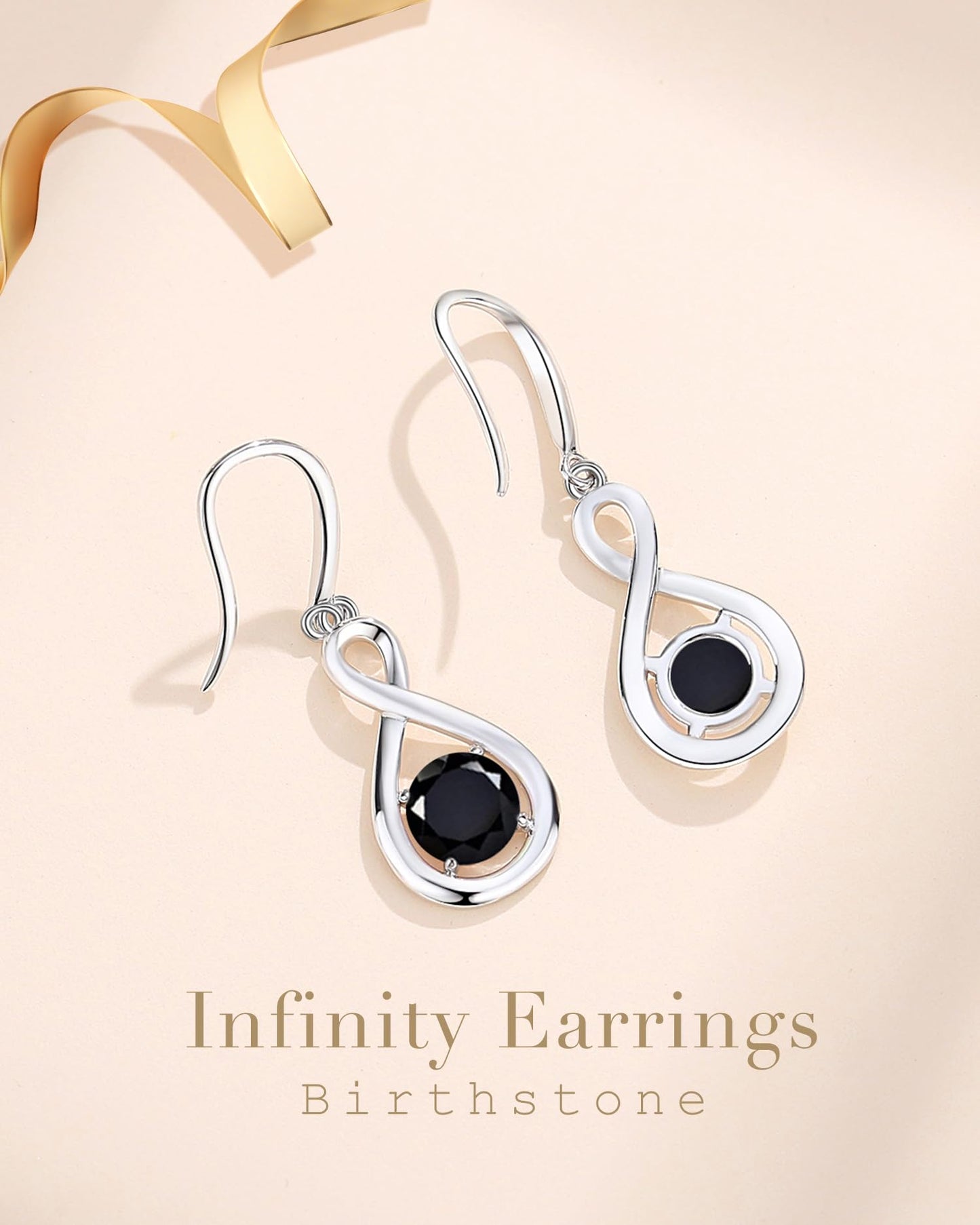 FANCIME Black Tourmaline Dangle Drop Earrings 925 Sterling Silver Dainty Infinity Bracelet Crystal Black Onyx Gemstone Earring Fine Jewelry Birthday Mothers Day Gifts for Wife Her Women
