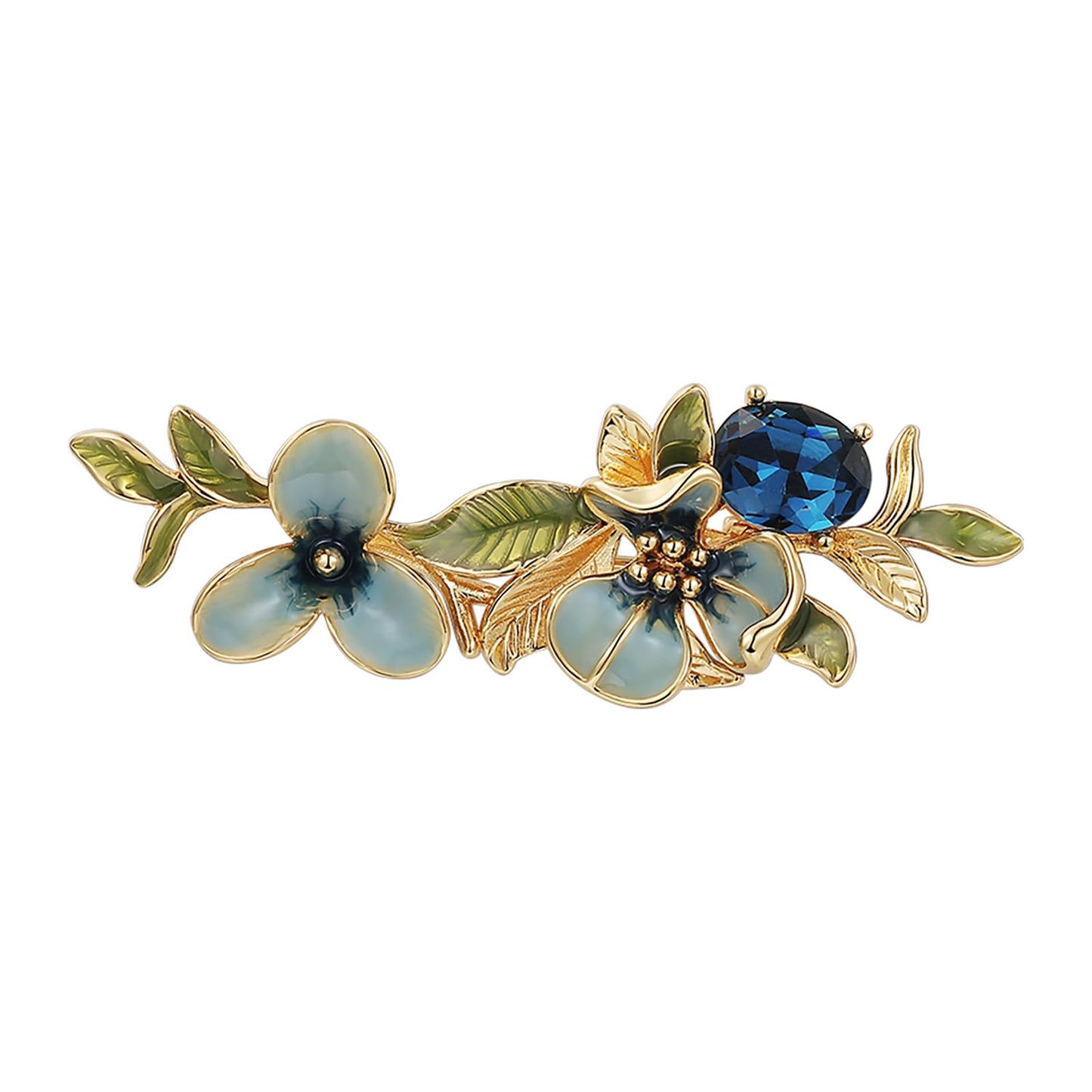 Irises Flower brooches and pins for women, Hand-driping Oil brooch pins inlaid with artificial crystals, SHE'S FREE STYLE JUST FOR YOU Green leaf safety pins enameled jewelry pins and brooches (Blue)