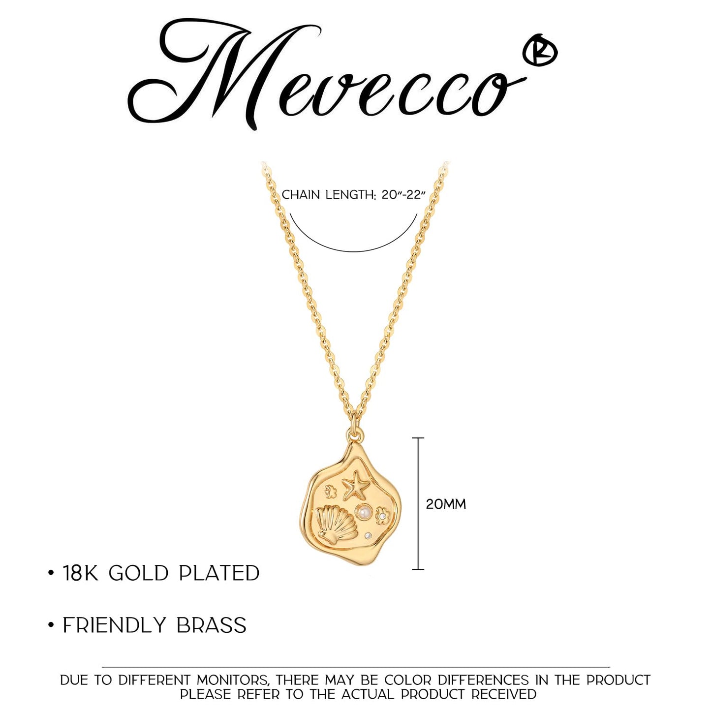 MEVECCO Dainty Gold Shell Starfish Pendent Necklace for Women 18K Gold Plated Beach Cute Starfish Pearl Necklace Irregularity Stamp Boho Handmade Ocean jewelry