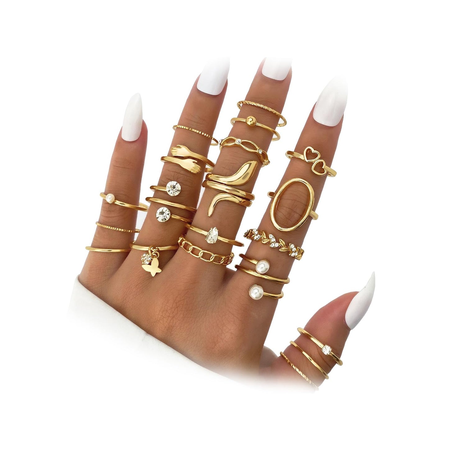 IFKM 20 Pcs Gold Knuckle Rings Set For Women Vintage Stackable Joint Finger Midi Rings Dainty Cubic Zirconia Crystal Simple Twist Hollow Cute Rings Pack Jewelry Gift