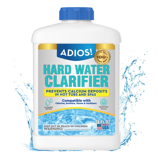ADIOS! Hot Tub Hard Water Calcium Remover with Scale and Stain Clarifier, Soften Treat and Reduce Spa Deposits - 16oz (Pint)