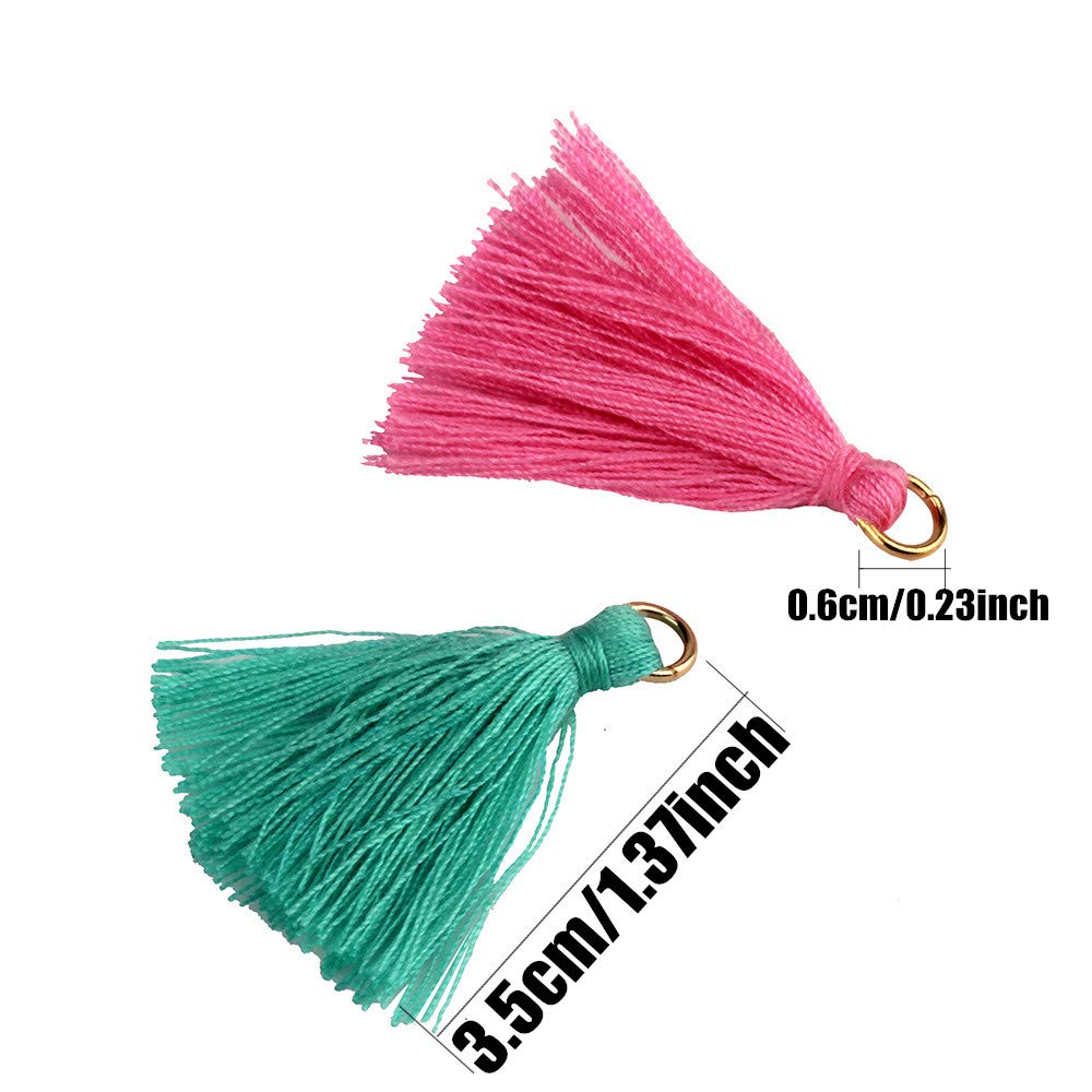 MSCFTFB 100 Pieces Mini Tassels with Jump Rings Mala Tassel Kit for Earring Necklace Jewelry Making Garland Keychain Charms Crafts Decorations (Pink)