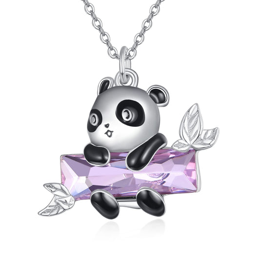 AENEAS Panda Necklace Sterling Silver Panda Pendant Necklace Purple Crystal Jewelry Gifts for Women Wife Daughter