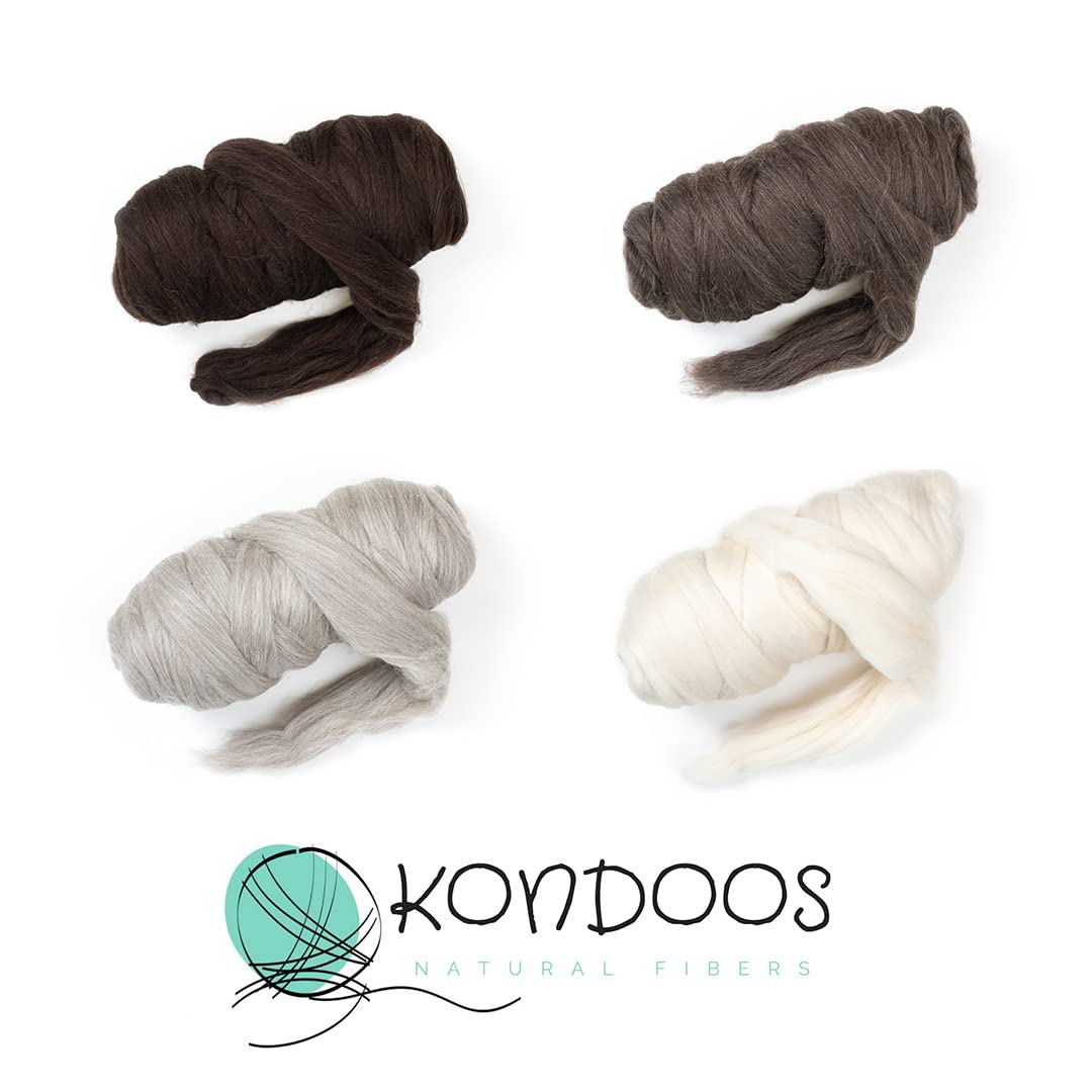 Kondoos Natural Wool Bulk roving, 4 lb. Best Wool for Spinning, arm Knitting, Felting, Chunky Blankets Yarn and Tapestry. Natural Colors, un-Dyed. (Sand, 4 lb)