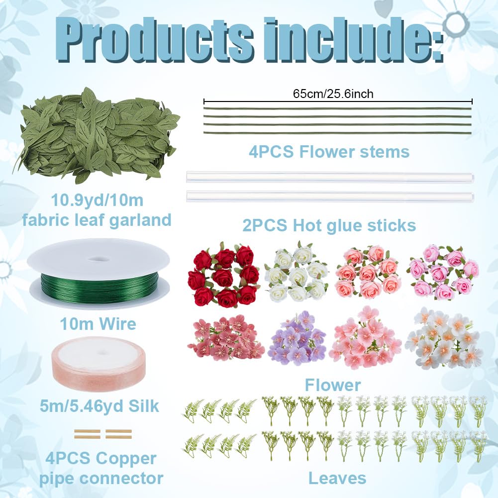 ACRNIGHEET 4 Sets DIY Flower Crown Making Kit, Fairy Party Favors Floral Headband, Make Your Own Crown Garland Headband, Rose Flowr Crowns Kit for Princess Women Wedding Birthday Part