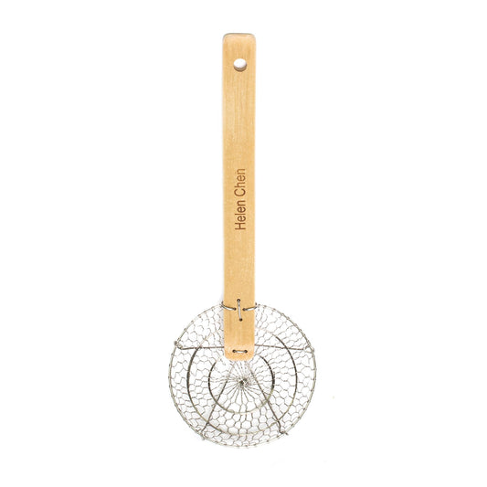 Helen's Asian Kitchen Spider Strainer, 5-Inch Stainless Steel Mesh Basket With Bamboo Handle, For Noodles, Dumplings, Wontons, Deep Frying, And Draining Tasks