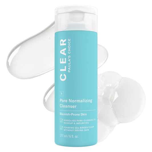 Paula's Choice CLEAR Pore Normalizing Facial Cleanser, Acne Daily Face Wash, Salicylic Acid Face Cleanser for Clogged & Enlarged Pores, Redness, Suitable for Blackhead-Prone Skin Fragrance Free, 6oz