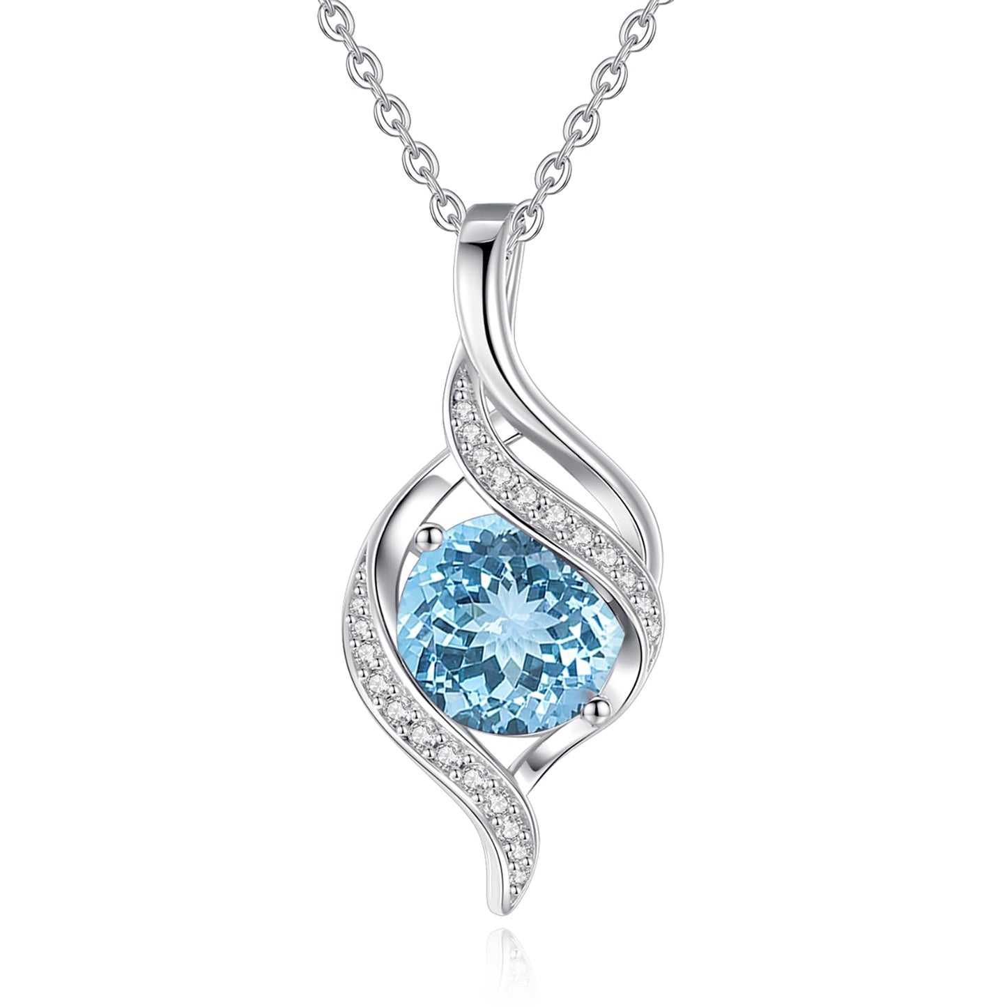 FANCIME March Birthstone Necklace for Women Round Aquamarine Necklace S925 Sterling Silver full Love Birthday Gifts for Mom Women, 16"+2" Inches
