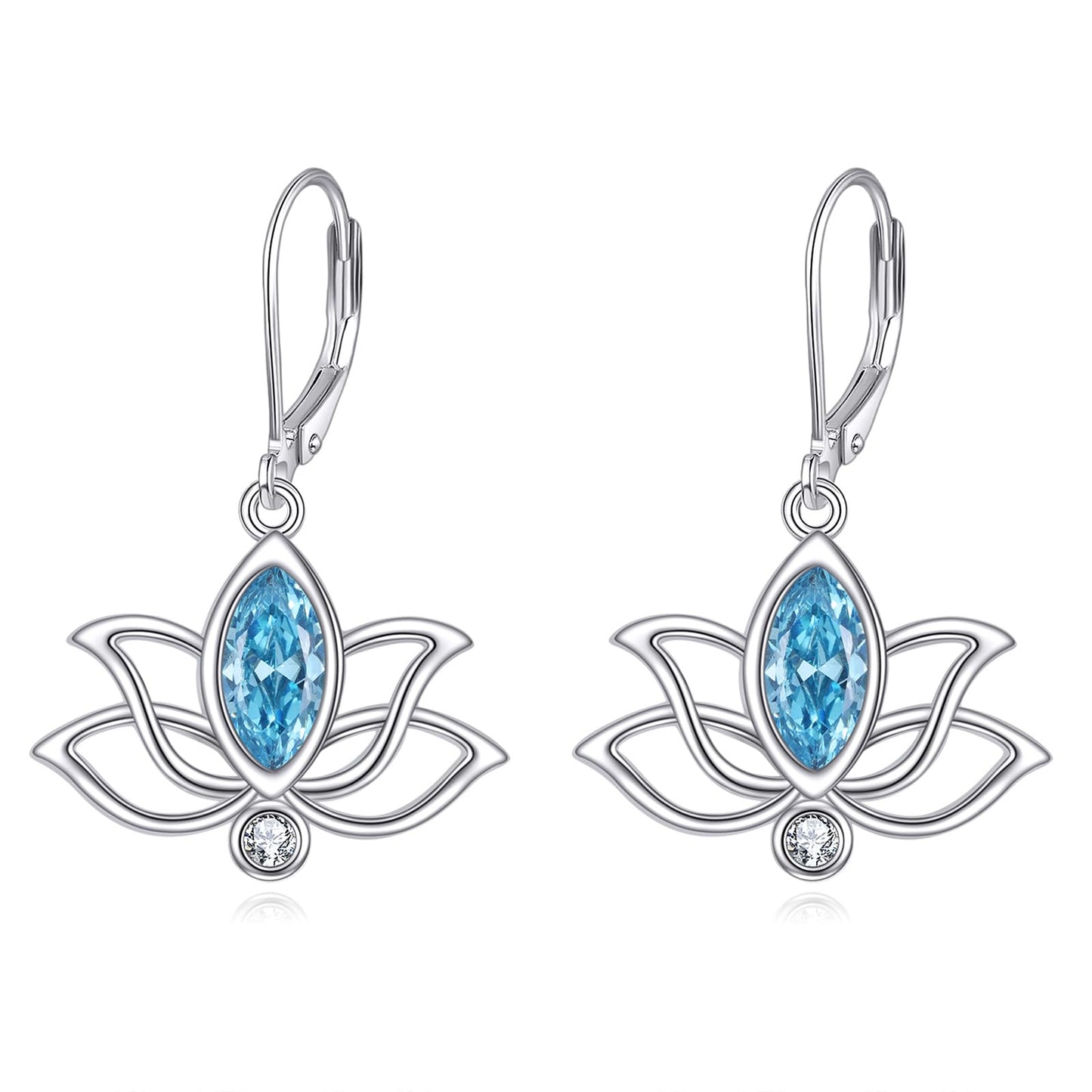 YFN Lotus Flower Earrings Sterling Silver Birthstone Lotus Leverback Dangle Drop Earrings Jewelry Gifts for Women (L. Dec)
